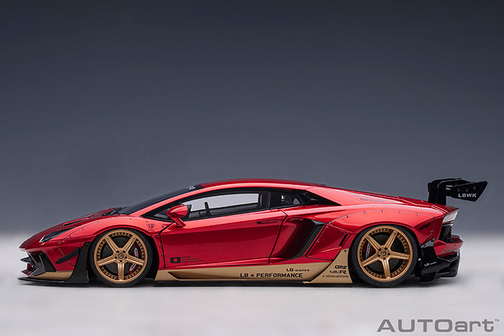 79182 LIBERTY WALK LB-WORKS LAMBORGHINI AVENTADOR LIMITED EDITION (HYPER RED/GOLD ACCENTS)