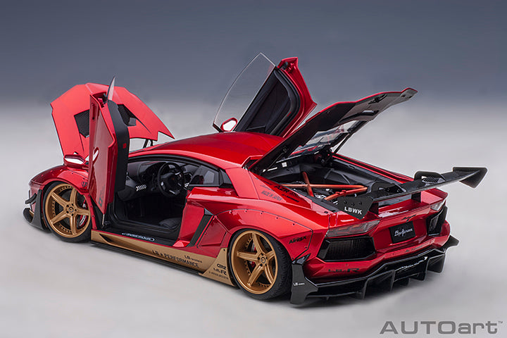 79182 LIBERTY WALK LB-WORKS LAMBORGHINI AVENTADOR LIMITED EDITION (HYPER RED/GOLD ACCENTS)