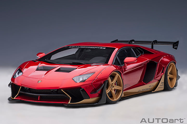 79182 LIBERTY WALK LB-WORKS LAMBORGHINI AVENTADOR LIMITED EDITION (HYPER RED/GOLD ACCENTS)