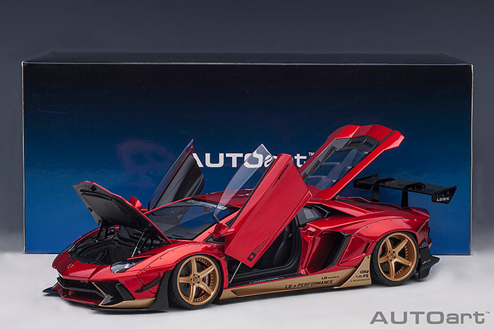 79182 LIBERTY WALK LB-WORKS LAMBORGHINI AVENTADOR LIMITED EDITION (HYPER RED/GOLD ACCENTS)