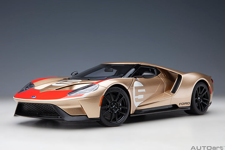 72928 FORD GT HERITAGE EDITION HOLMAN MOODY (GOLD W/ RED & WHITE)