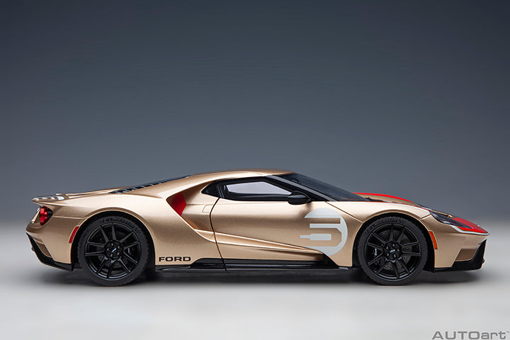 72928 FORD GT HERITAGE EDITION HOLMAN MOODY (GOLD W/ RED & WHITE)