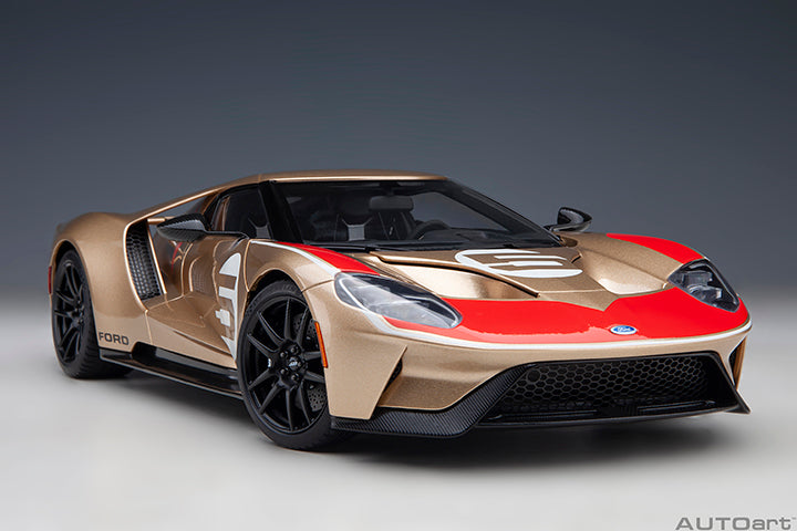 72928 FORD GT HERITAGE EDITION HOLMAN MOODY (GOLD W/ RED & WHITE)