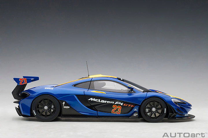 81542  McLAREN P1 GTR (METALLIC BLUE/YELLOW STRIPES)