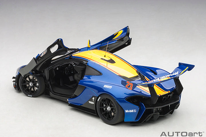 81542  McLAREN P1 GTR (METALLIC BLUE/YELLOW STRIPES)